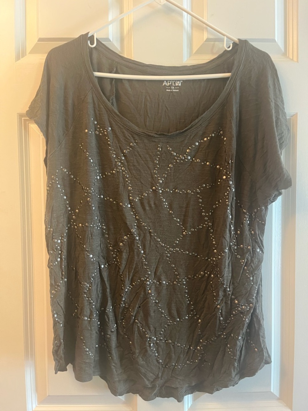 Apt. 9 dark green Short Sleeve Scoop Neck Top with Stud Embellishments